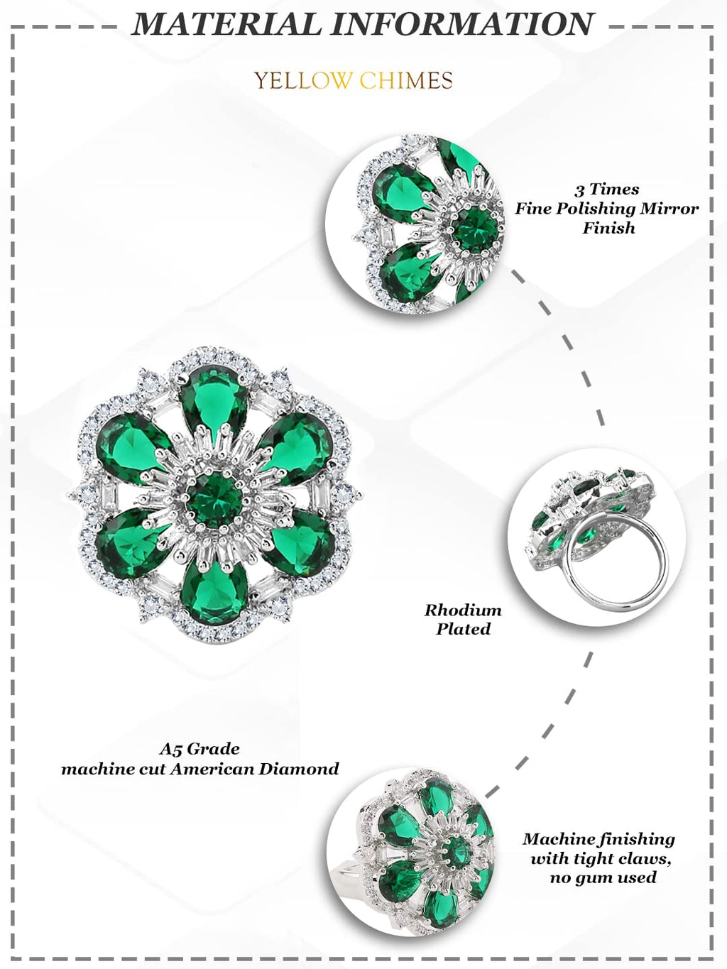 Rhodium AD Studded Floral Adjustable Ring