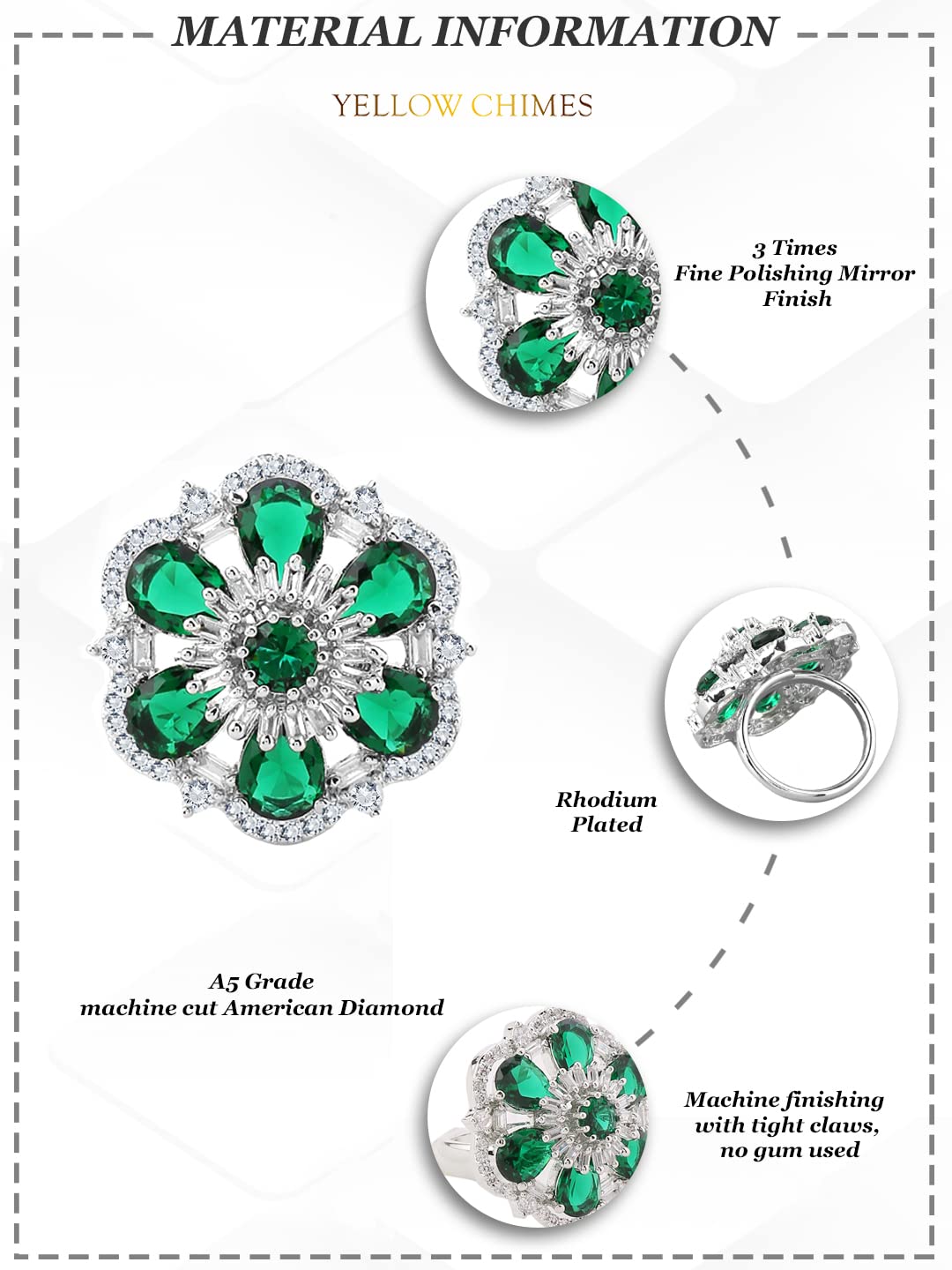 Rhodium AD Studded Floral Adjustable Ring