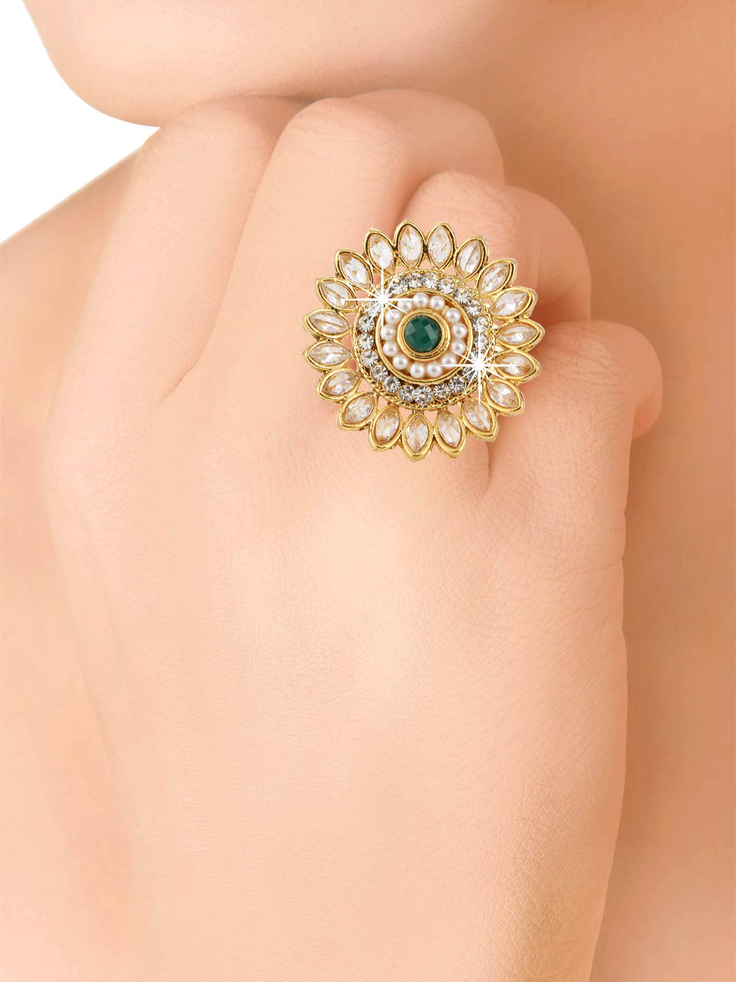 Gold Plated Floral Cocktail Adjustable Ring