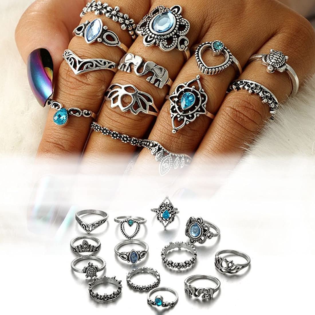 Oxidised Silver Thirteen Piece Knuckle Ring