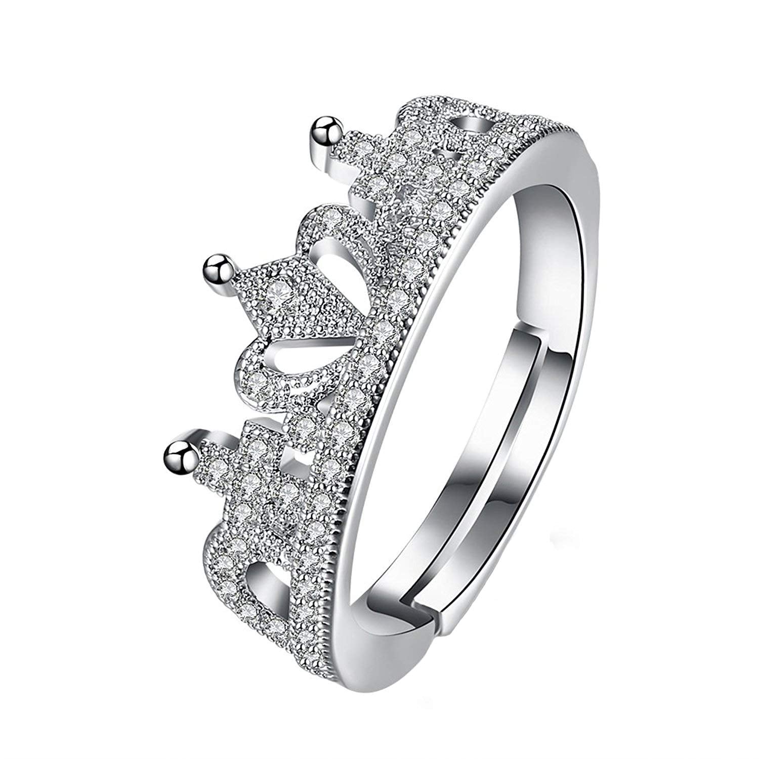 Royal Crown Crystal Adjustable Silver Ring