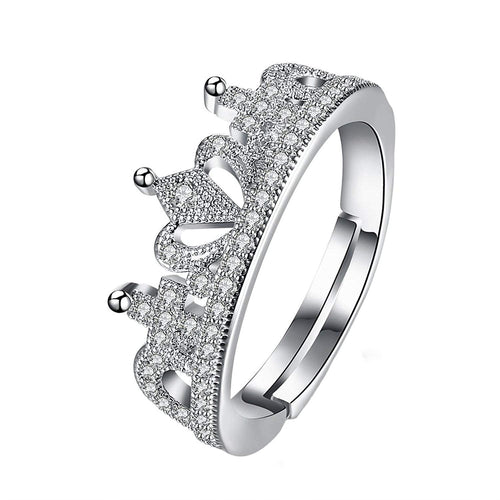 Royal Crown Crystal Adjustable Silver Ring