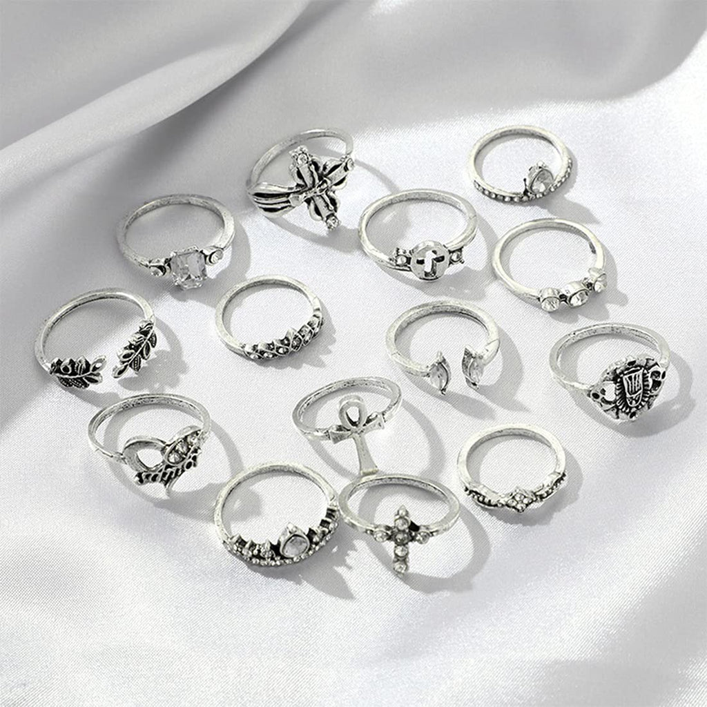 Oxidised Silver Fourteen Piece Midi Ring