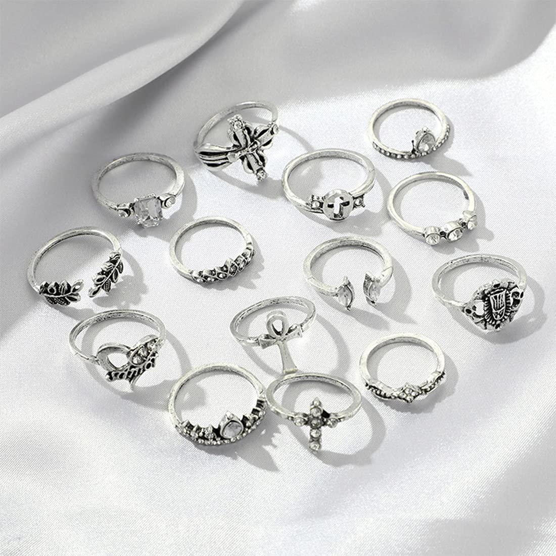 Oxidised Silver Fourteen Piece Midi Ring