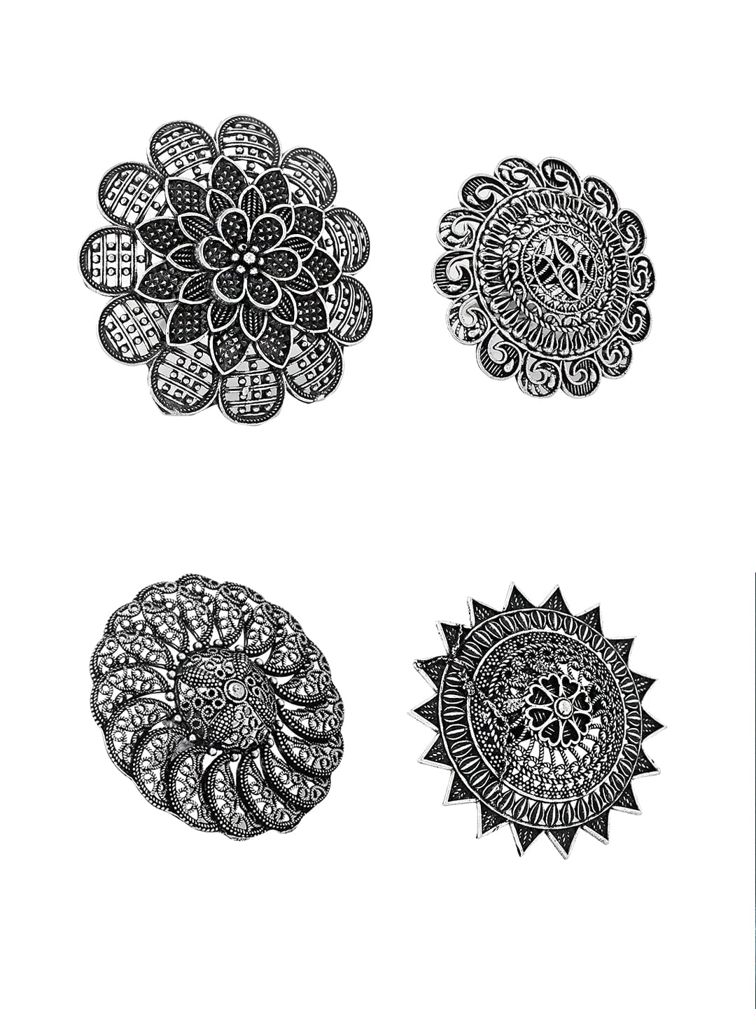 Silver Oxidised Floral Charm Finger Ring