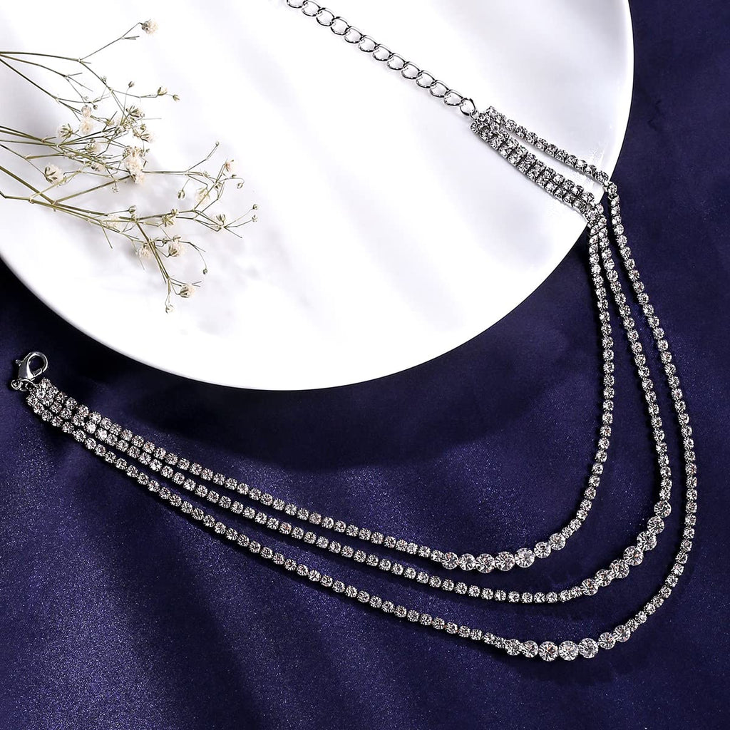 Silver Multilayer Crystal Necklace