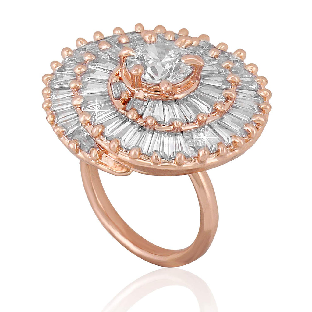 White AD Studded Adjustable Floral Ring