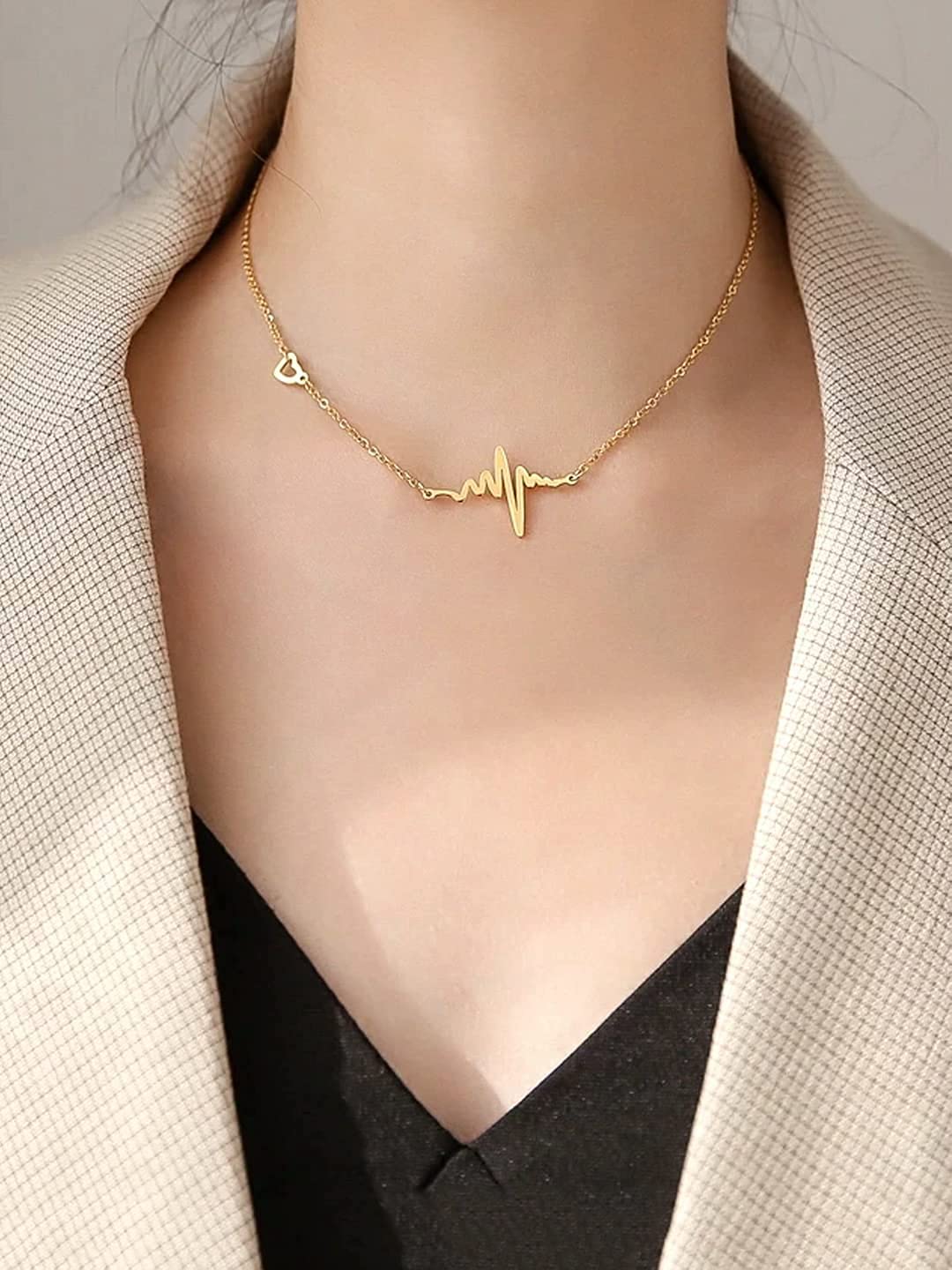 Gold Heart Heartbeat Pendant Necklace