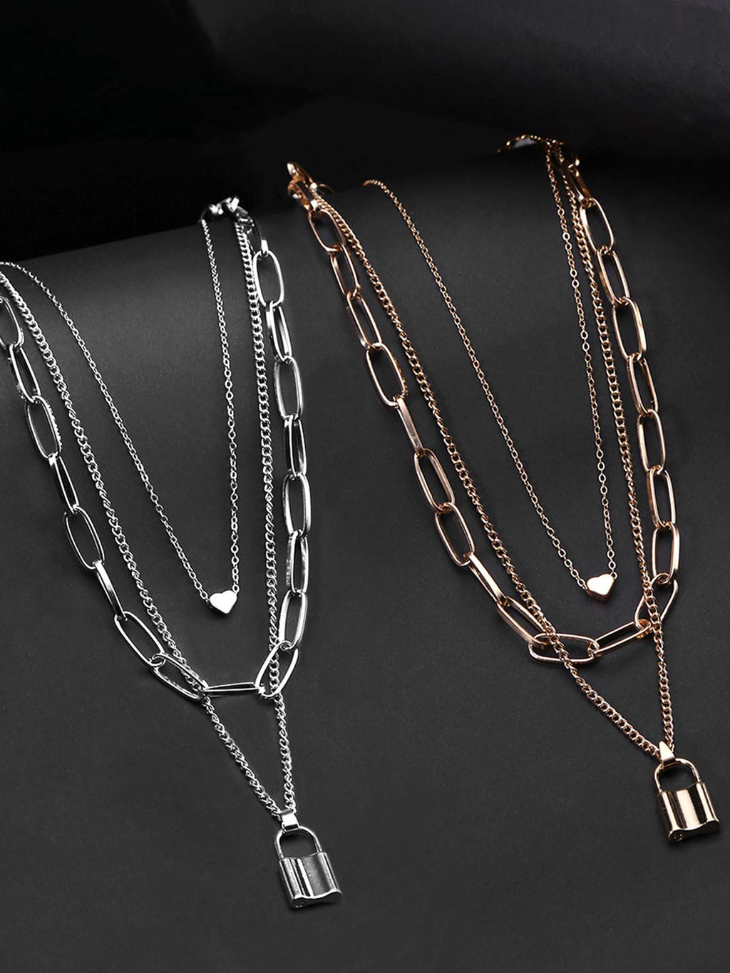 Key Heart Layered Chain Necklace
