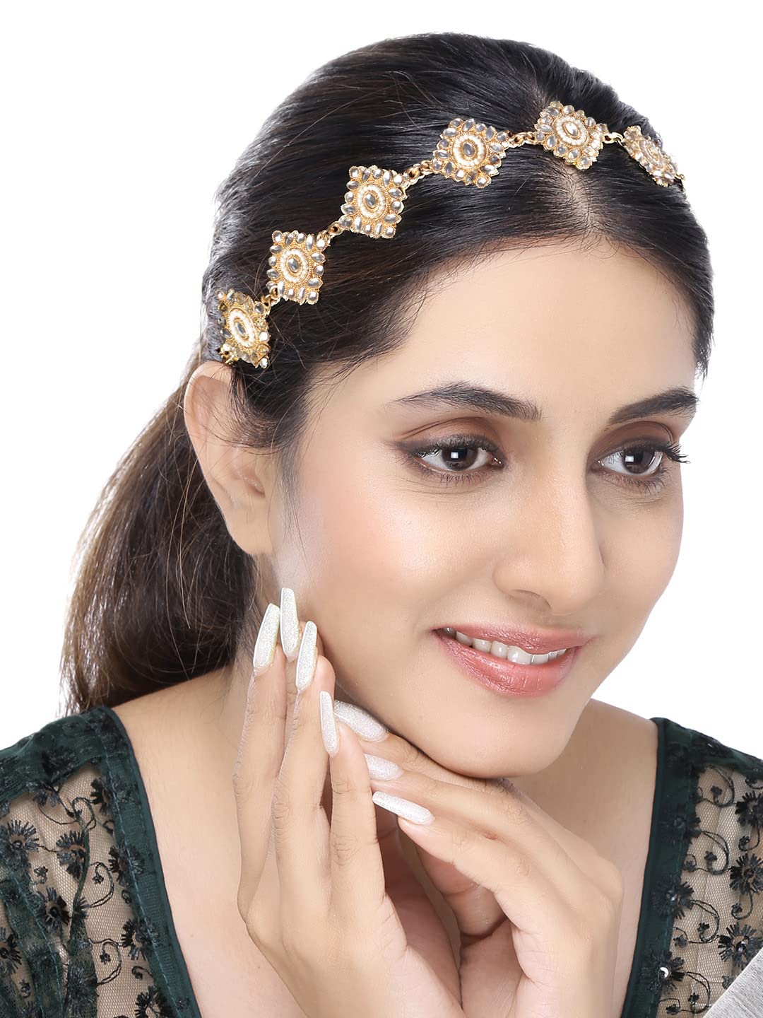 Gold Kundan Traditional Hairband Necklace