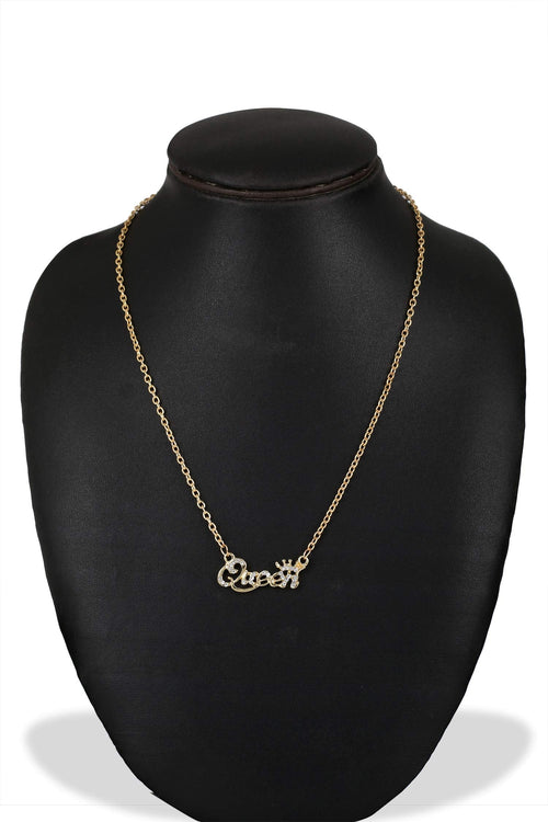 Queen Crown Rhinestone Gold Necklace