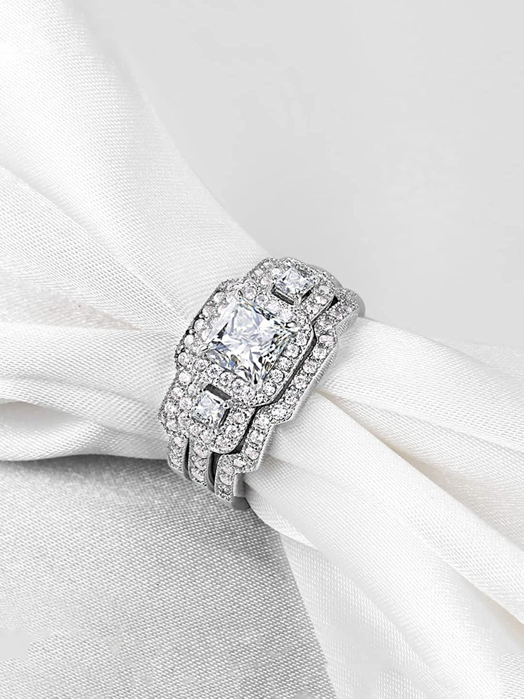 Silver Plated Three Piece Crystal Elegant Ring