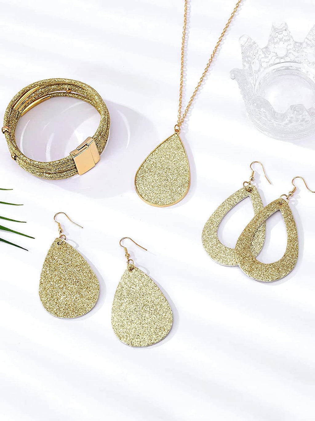 Gold Glitter Long Chain Pendant Necklace