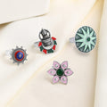 Silver Adjustable Four Piece Oxidised Ring