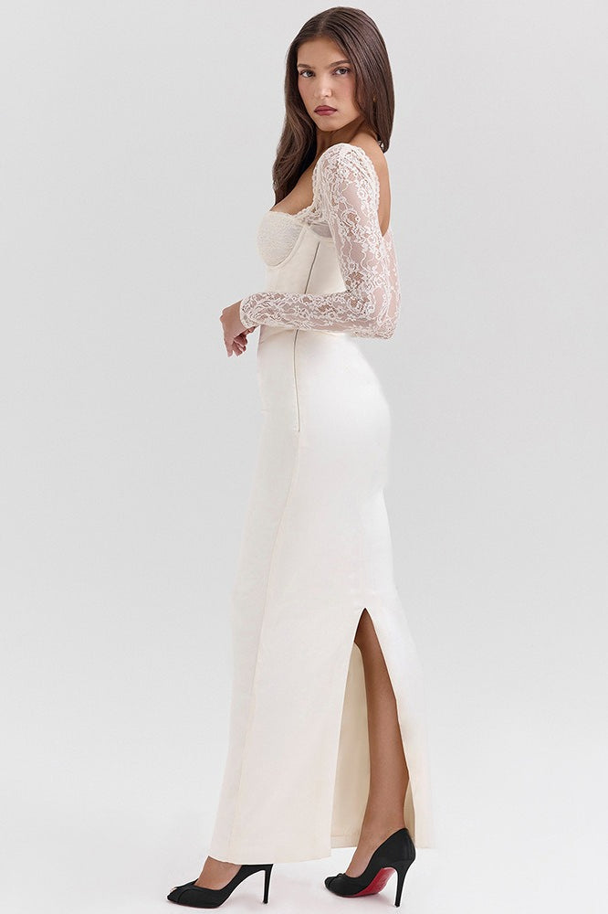 Ribbed Strapless Twist Front Maxi Dress