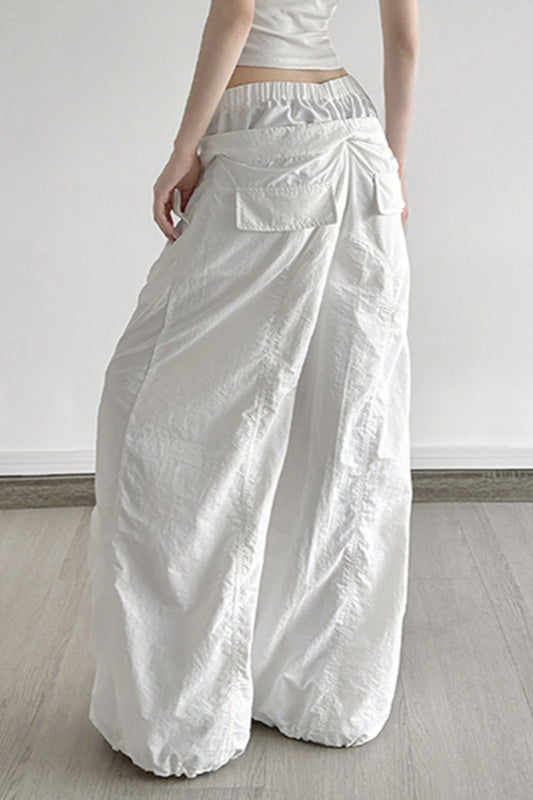 White Drawstring Wide-Leg Pant