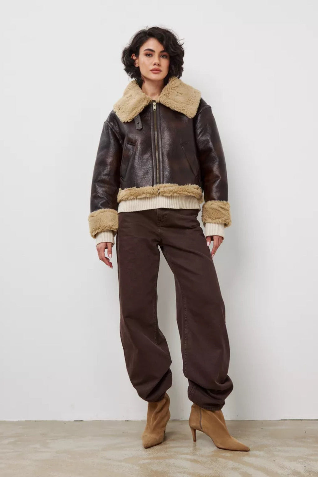 Retro Faux Fur Collared Short Coat