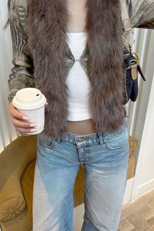 Retro Fuzzy Paneled Casual Knit Cardigan