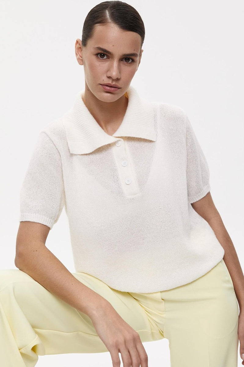 Hollow Polo Neck Knit Sweater