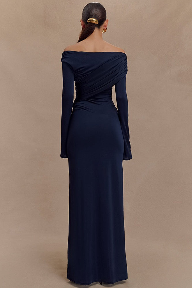 V-Neck Slim Ruched Maxi Dress