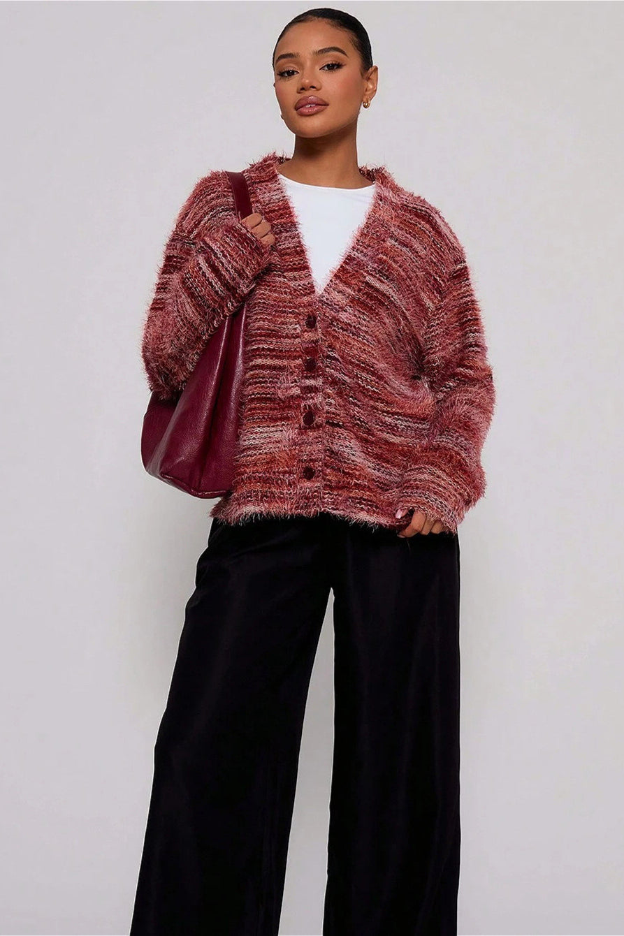 Vibrant Striped V-Neck Relaxed Knit Cardigan