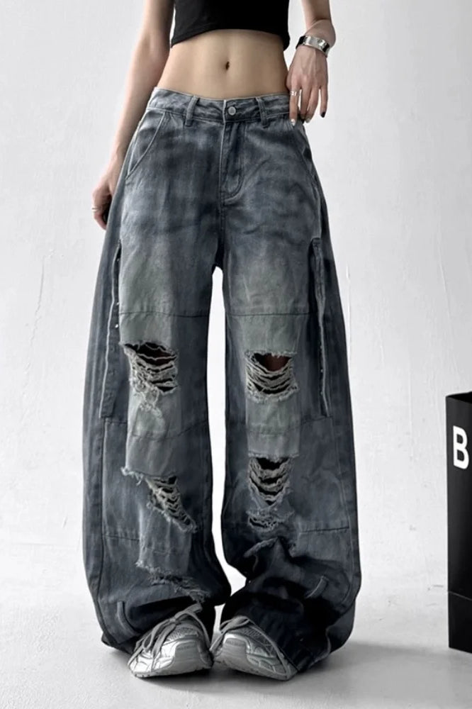 Washed Ripped Wide Leg Jean