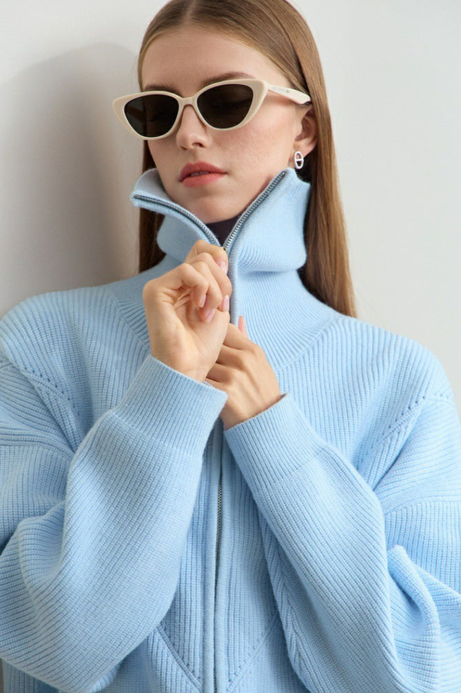 Sailor-Collar Zip Cozy Knit Cardigan