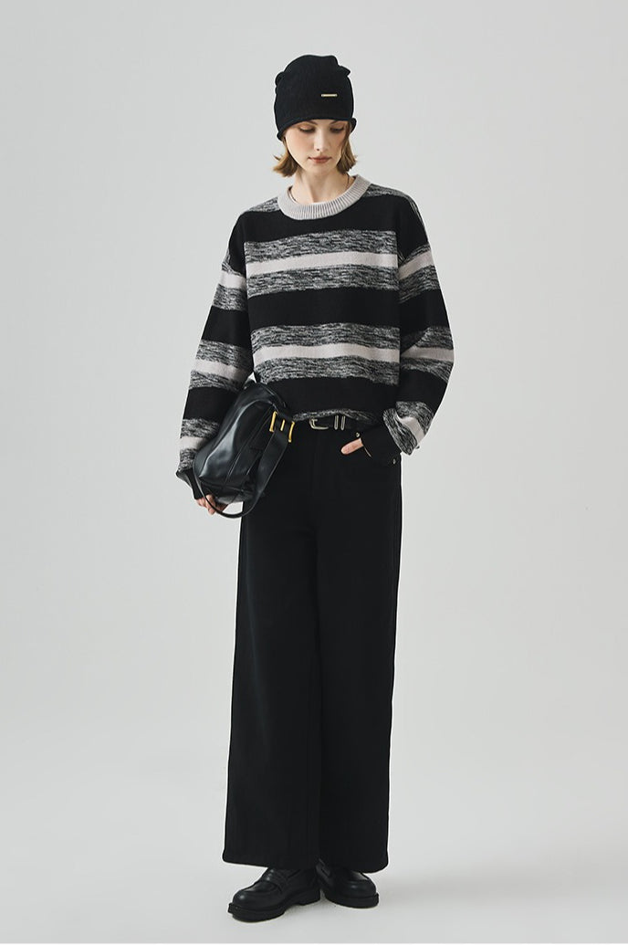 Loose Round Neck Striped Sweater