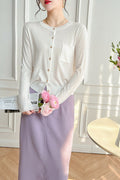 Crew-Neck Button Pocket Knit Cardigan