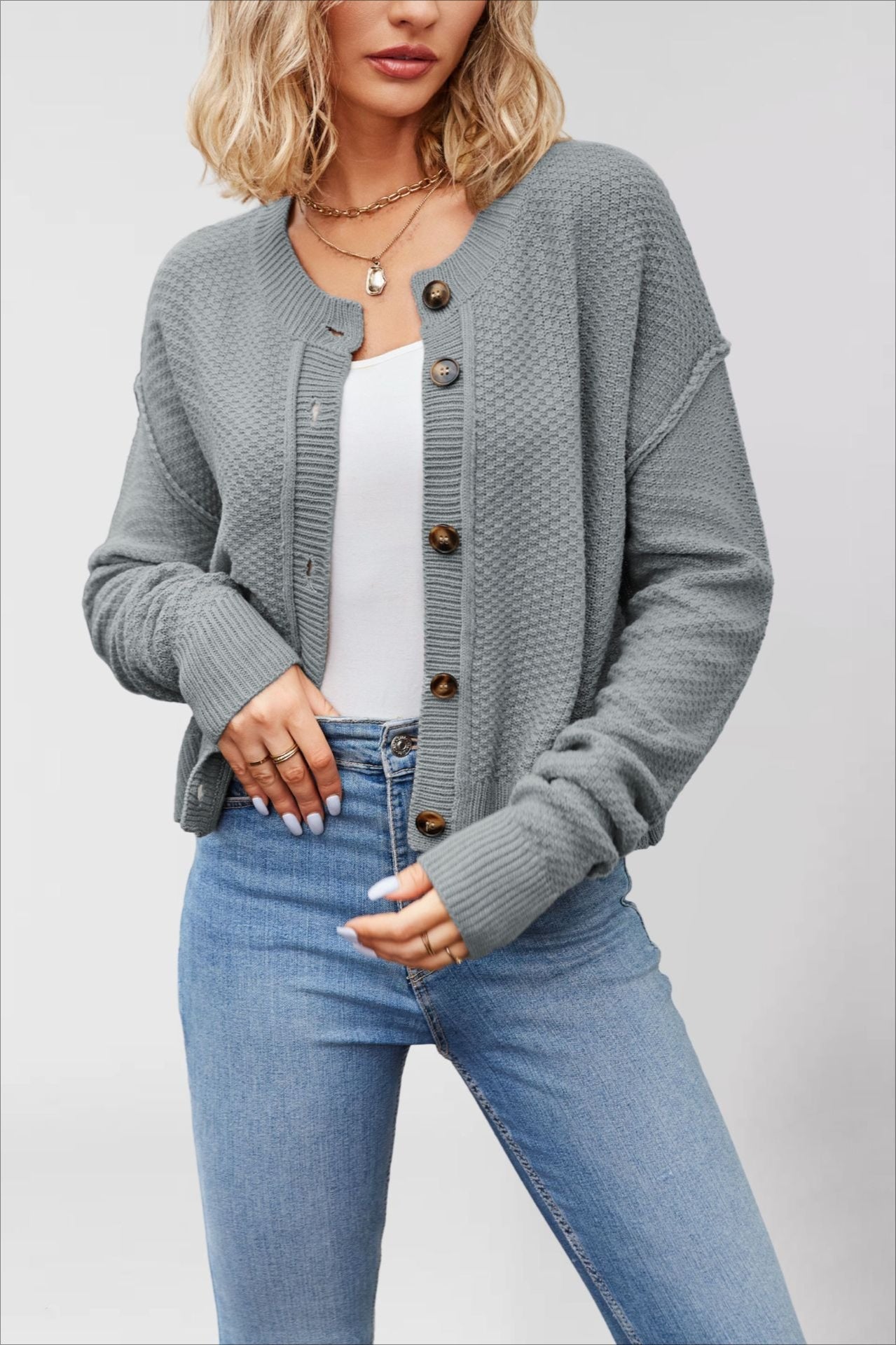 Single Button Knitted Sweater