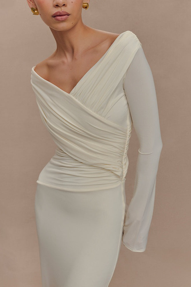 V-Neck Slim Ruched Maxi Dress