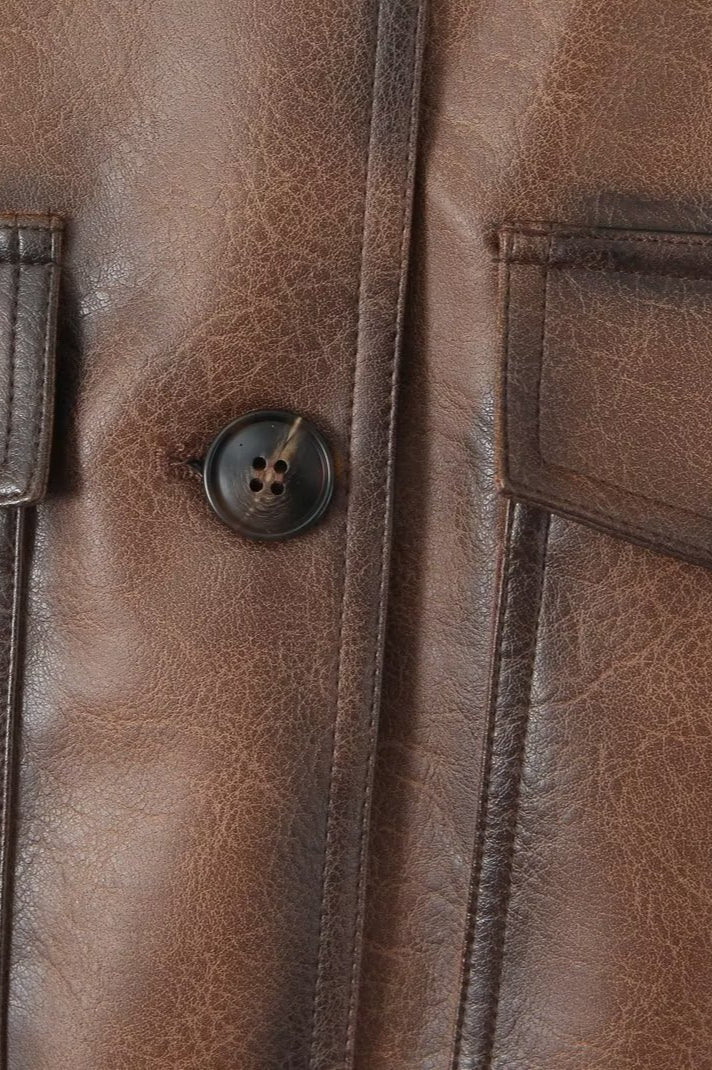 Brown Retro Faux Leather Coat