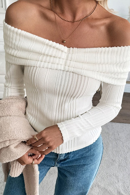 Textured Off Shoulder Fitted Sweater