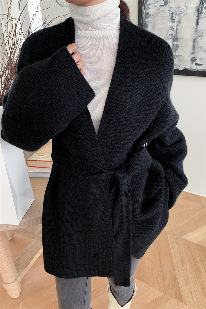 Relaxed Oversized Belted Knit Cardigan