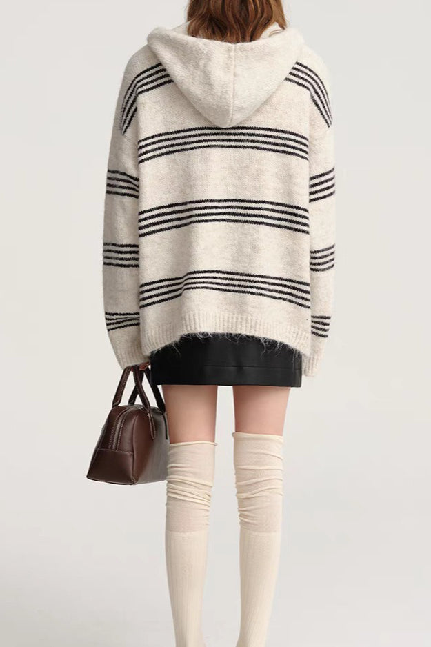 Patchwork Striped Hooded Sweater