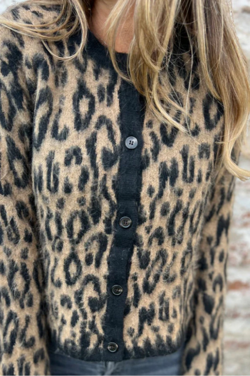 Gentle Knit Cropped Leopard Cardigan