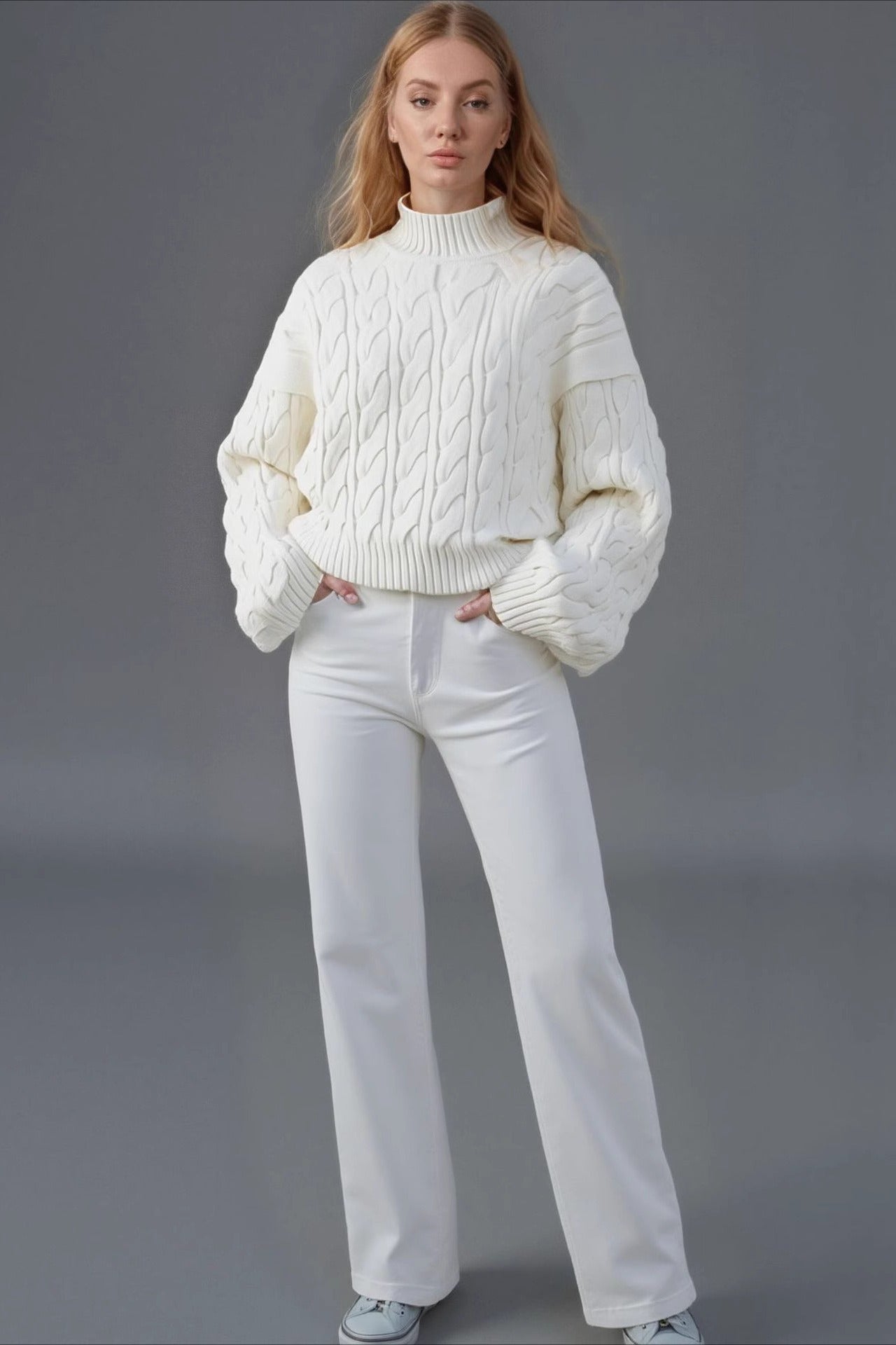 Warm Half Neck Cable Sweater