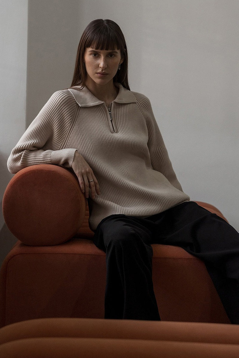 Polo Collar Pullover Knit Sweater
