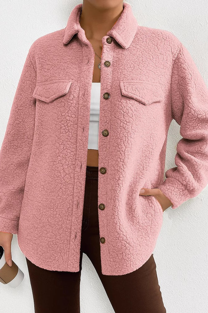 Solid Color Lapel Fleece Coat