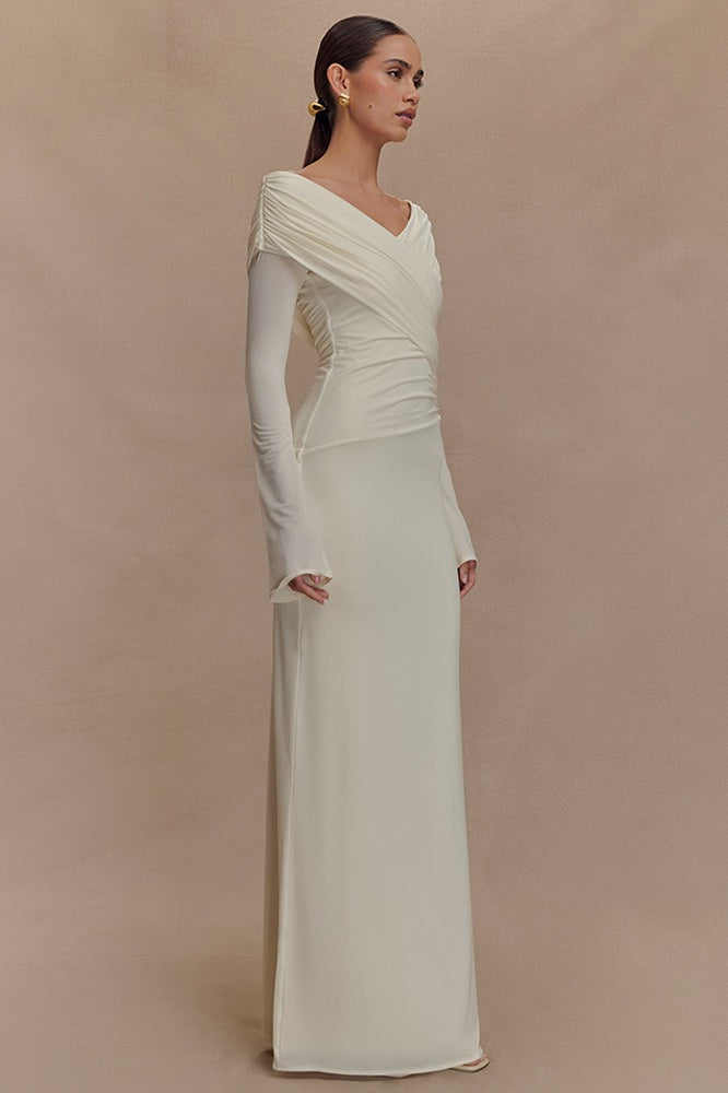 V-Neck Slim Ruched Maxi Dress