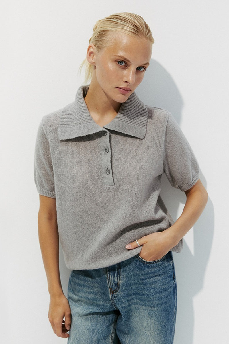 Hollow Polo Neck Knit Sweater