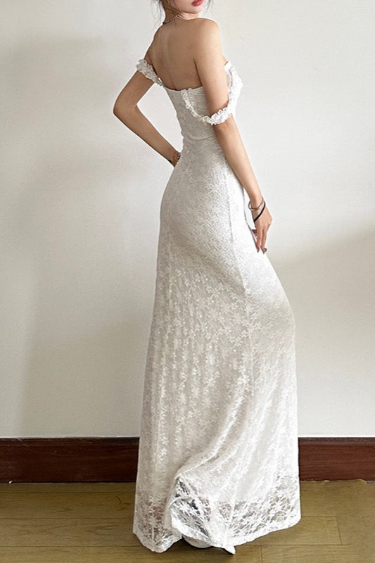 Lace Spaghetti Strap Open Back Maxi Dress