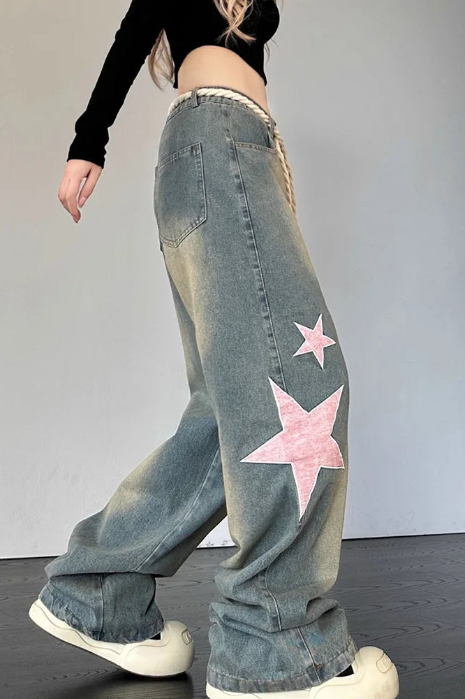 Streetwear Heart Patchwork Jean