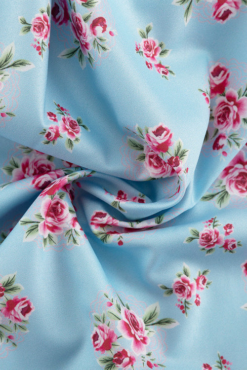 Puff Sleeve Collared High Waist Button A Line Floral Dress