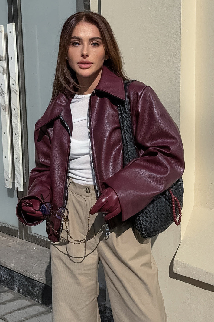 Burgundy Retro Biker Coat