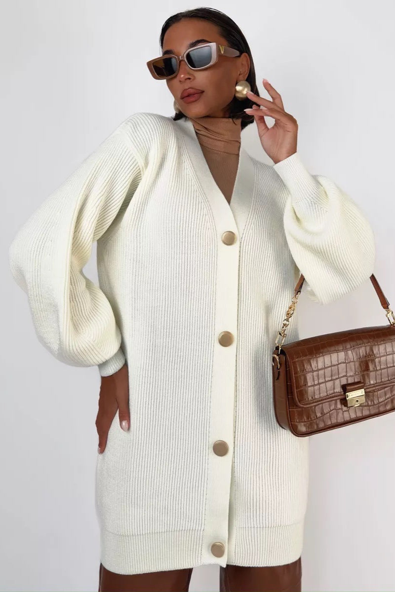 V-Neck Loose Long Knit Cardigan