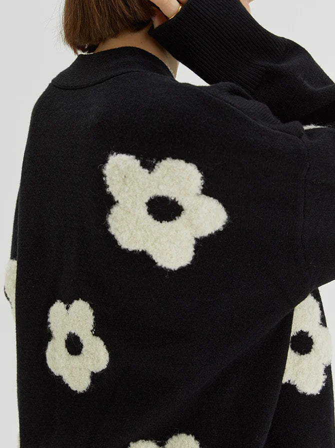 Jacquard V-Neck Knit Cardigan