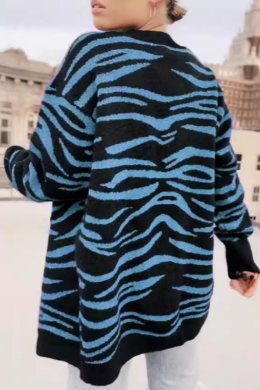Casual Button Zebra Knit Cardigan