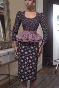 Square Neck Printed Ruffled Belt Floral Dress