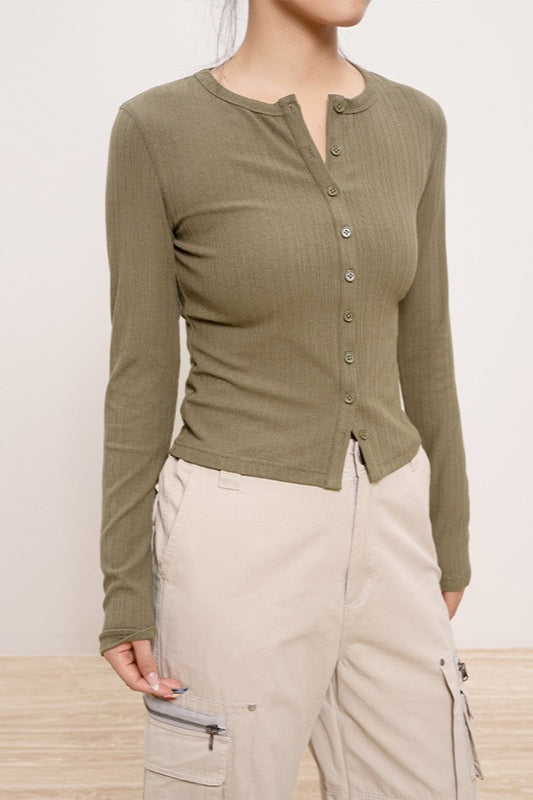 Light Ribbed Slim Button Knit Cardigan